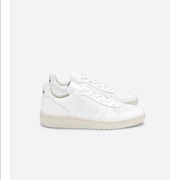 Veja V-10 low top leather sneakers all white. - Picture 2 of 8